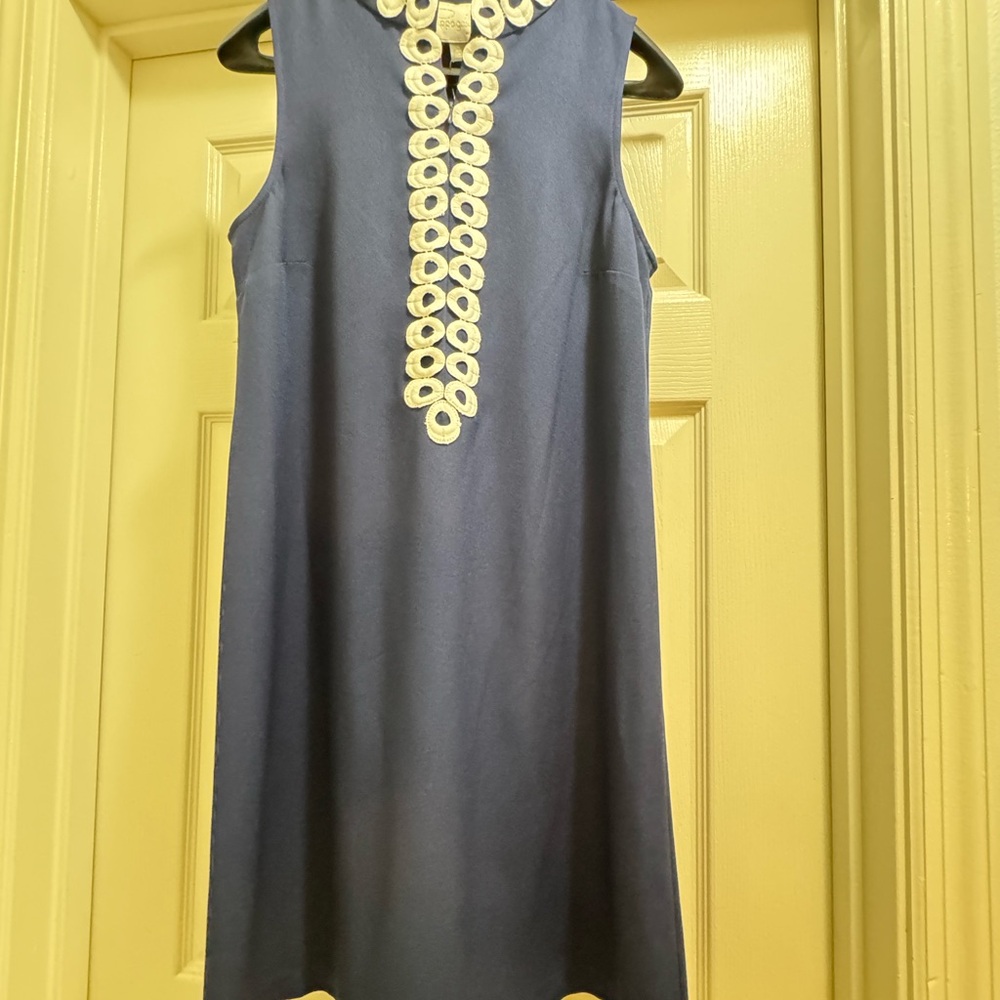 Pappagallo Blue and Cream Embellished Sheath Dress